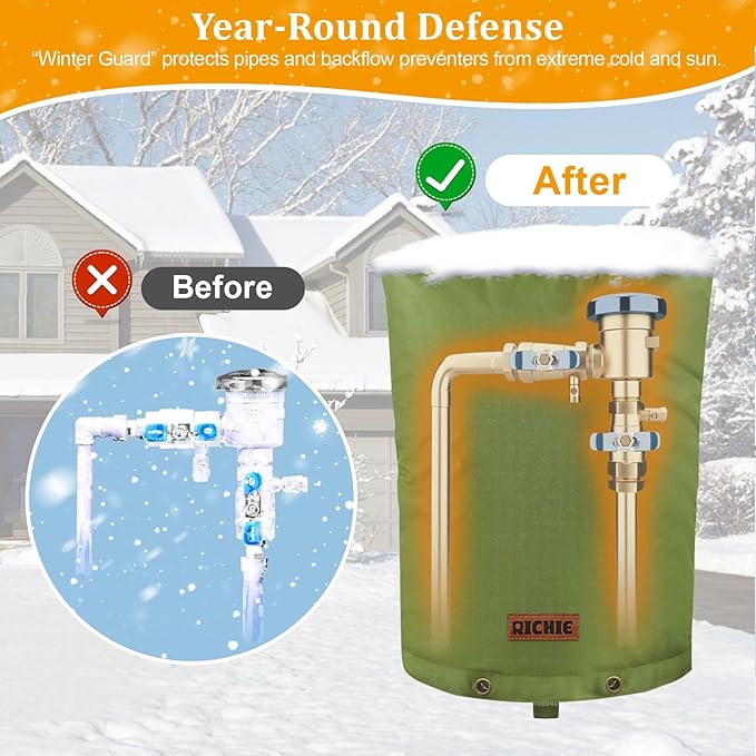 Backflow Preventer Cover (5°F) Heavy-Duty 5-Layer Insulated Enclosure, Freeze & All-Weather Protection for Outdoor Pipe, Irrigation Sprinkler Valve, Well Water Pump & PVB, 24" Wx30 H Green