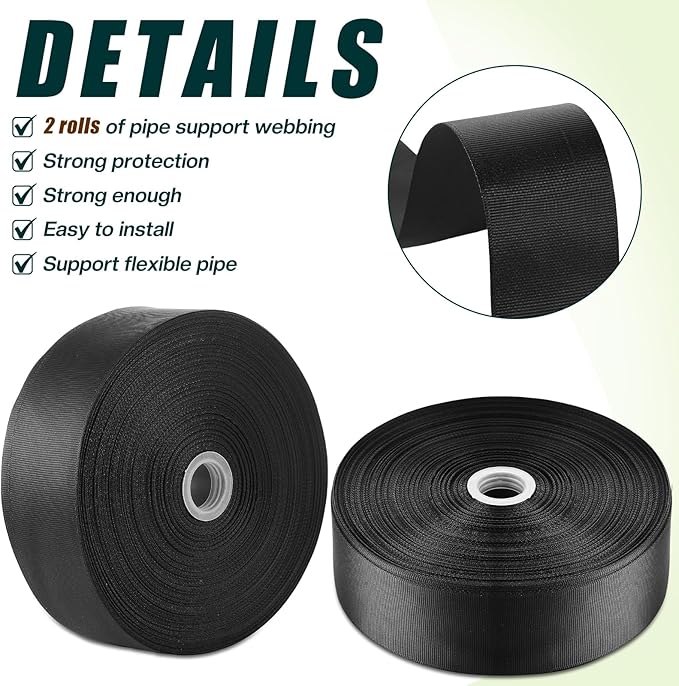 Frienda 2 Rolls Duct Strap Duct Support Webbing Wide Webbing Strap Support Belt Heavy Duty(200 ft X 1.97 Inch,Black)