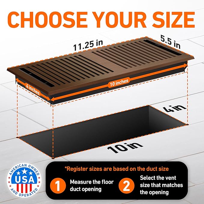4X10 Floor Vent Covers Floor Register with Mesh Cover Trap, Heat and Air, Walkable Metal Floor Register for HVAC Duct, Contemporary, Oiled Bronze