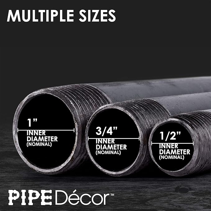 PIPE DECOR 1" x 5.5" Black Steel Plumbing Pipe, 6-Pack, Pre Cut Connector, Industrial Steel Grey Fits Standard One Inch Threaded Black Malleable Iron Fittings, Build Vintage DIY Furniture