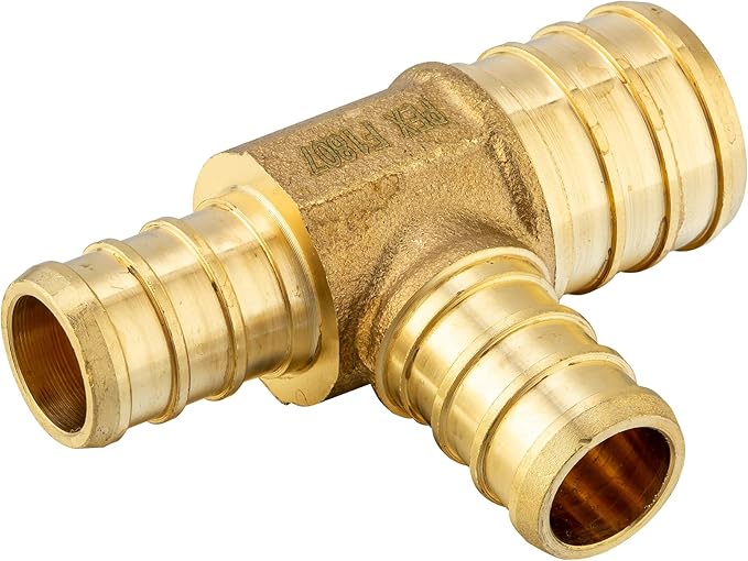 (Pack of 5) EFIELD Pex 1" x3/4" x 3/4" Reducing Tee Crimp Barb Brass Fittings,(PEX1807088)