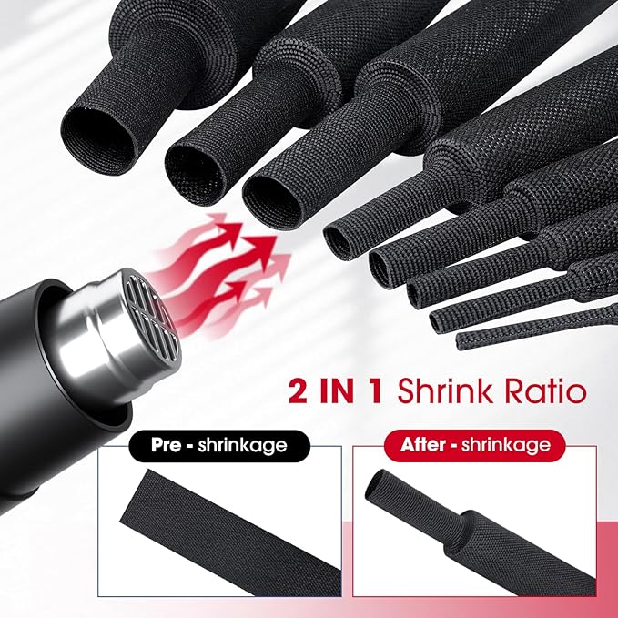 2 in 1 Heat Shrink Braided Sleeving Fabric Tubing-Ideal fit Irregular Shape Hose/Cable/Wire (1"(25mm), 100FT)