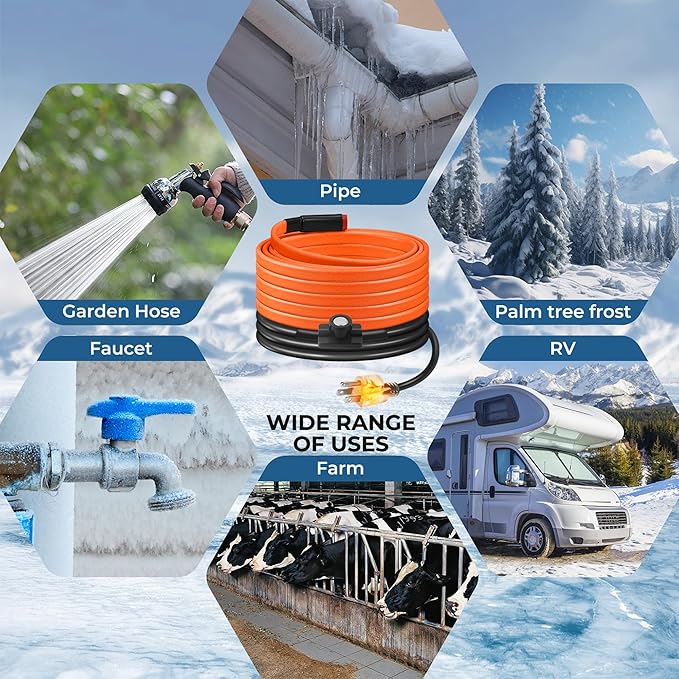 6FT Heat Tape for Water Pipes Freeze Protection IP65 Waterproof 7W/FT 110V BDDFOTO Water Pipe Heat Cable With Thermostat Self-Regulating Pipe Heater for House Garden/RV Camper