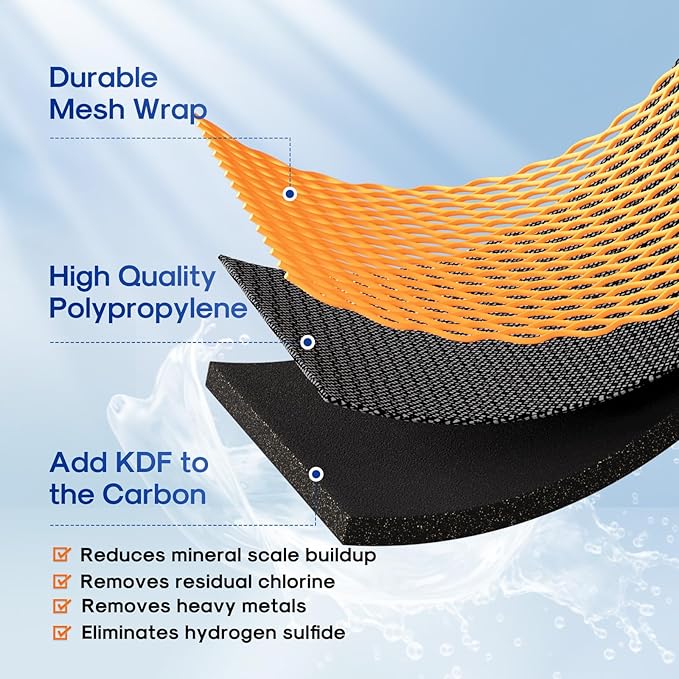 ICEPURE 5 Micron 4.5" x 10" CTO10BB-KDF Whole House Water Filter Coconut Shell Activated Carbon and KDF Heavy Metal Removal Water Filter Replacement for Home, 2PACK