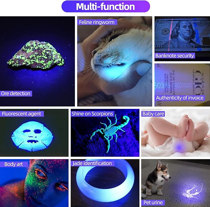 DARKDAWN UV 365nm Black Lights Flashlights USB Rechargeable, Wood's Lamp Ultraviolet LED Portable Mini, Blacklight for cat Urine Detection Dry Stains, Uranium Glass, Leak Detection, D15 365 nm 2 Pack