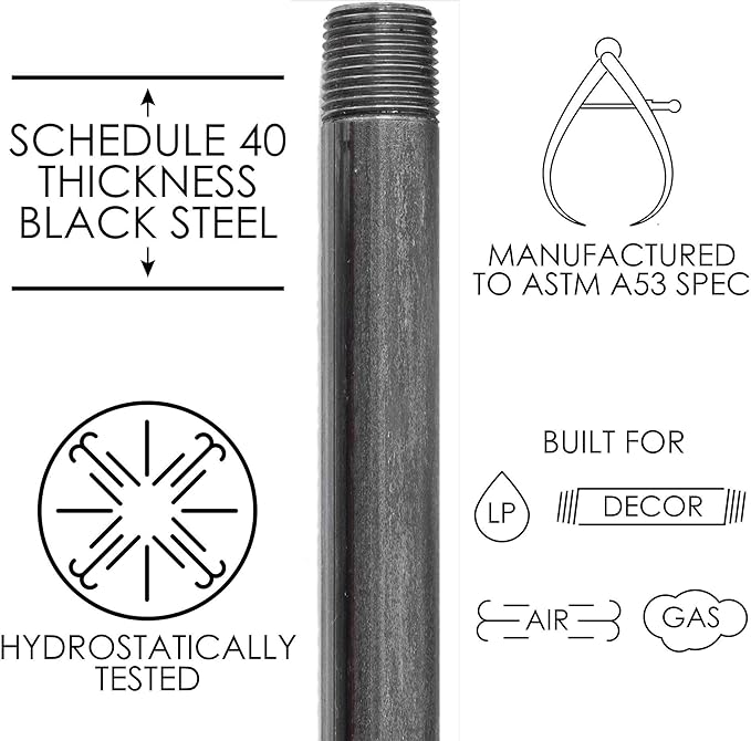 PIPE DECOR 1" x 14" Black Steel Plumbing Pipe, 4-Pack, Pre Cut Connector, Industrial Steel Grey Fits Standard One Inch Threaded Black Malleable Iron Fittings, Build Vintage DIY Furniture