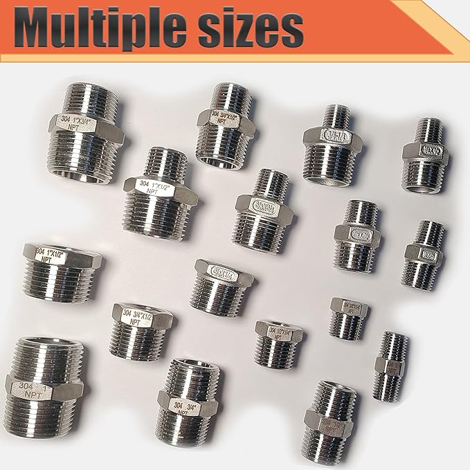 3/4" NPT Male to 3/8" NPT Female Reducer Bushing, 304 Stainless Steel Pipe Hex Bushing NPT Male to Female Reducing Adapter Pipe Fitting for Reducing Pipe (3/4mnpt x 3/8fnpt)
