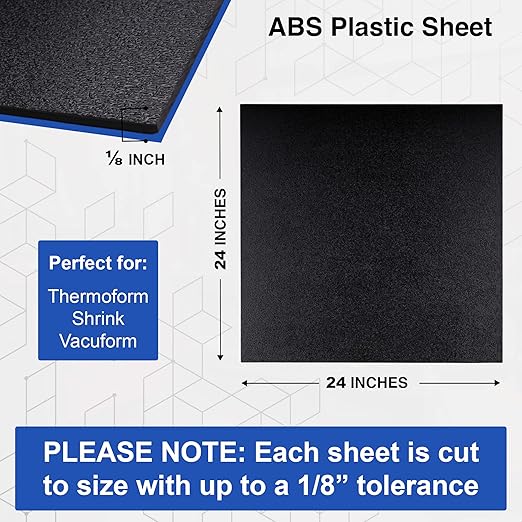 Duco USA-Made ABS Plastic Sheet 1/8 Inch Thick 24" x 24" - 2 Pack of Black Thermoplastic Panels - Textured, Heat Moldable ABS Board for DIY, Car Interiors, Crafts, and More
