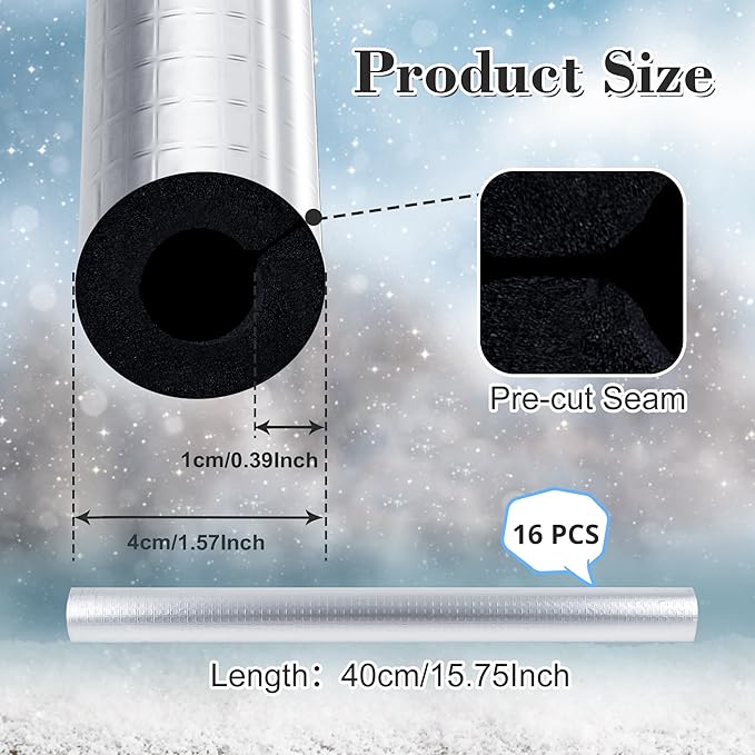 Pipe Insulation Foam Tube,3/4''Self-Adhesive Pre Slit Foam Pipe Covers for Spigot,Winter Outside Pipes,Sprinkler,Water Heater Pipes Freeze Protection,10 Pack