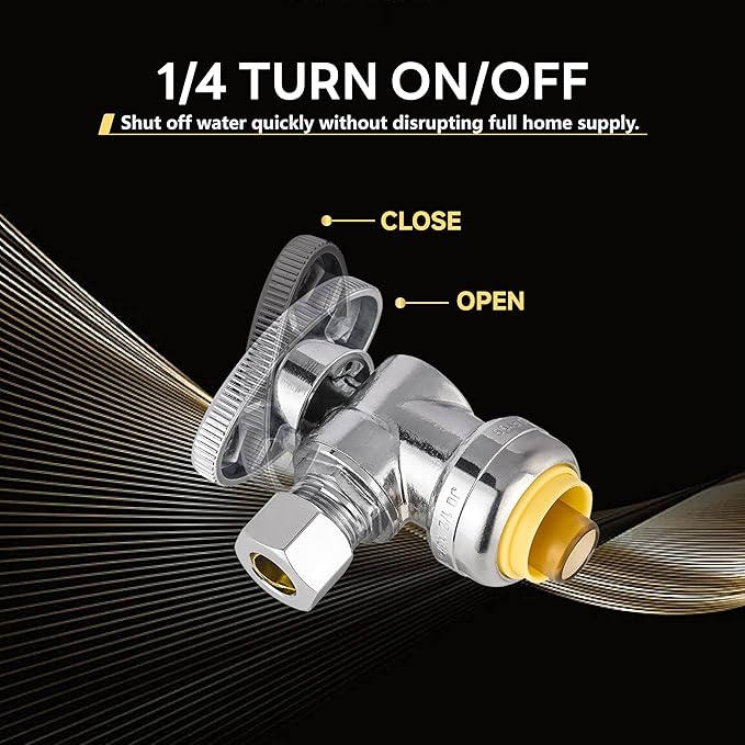 50-Pack Foskan Push Fit Angle Stop Valve,1/4 Turn Shut off Valve 1/2" Push Fit x 3/8" OD,Chrome Plated Brass