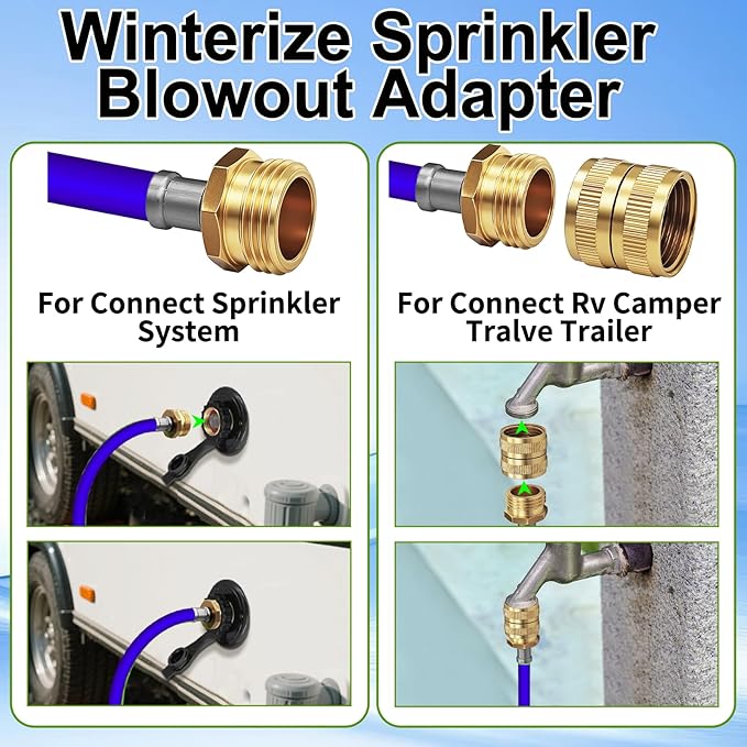 RV Winterizing Kit with Pressure Gauge, 60inch RV Winterize Hose with 3/4" GHT Blow Out Fitting Adaptor & 1/4" Quick Connect Plug, Sprinkler Winterization Kit for Camper, Boat, Travel Trailer, Blue