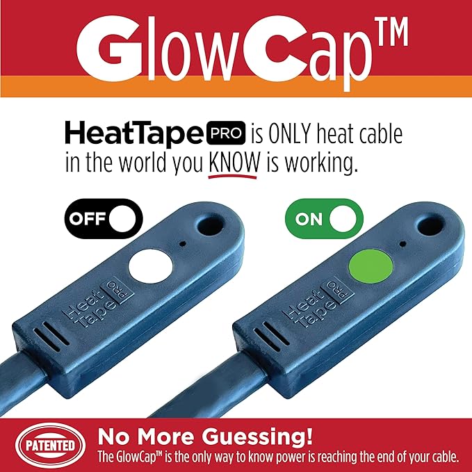 RADIANT SOLUTIONS HeatTapePro - Intelligent Commercial Grade Self-Regulating Heat Cable with GlowCap™ - 10 YR warranty - Ice Dam & Pipe Freeze Protection - 75 ft cable + 10 Ft Cord, 120V, 6 watts/Ft