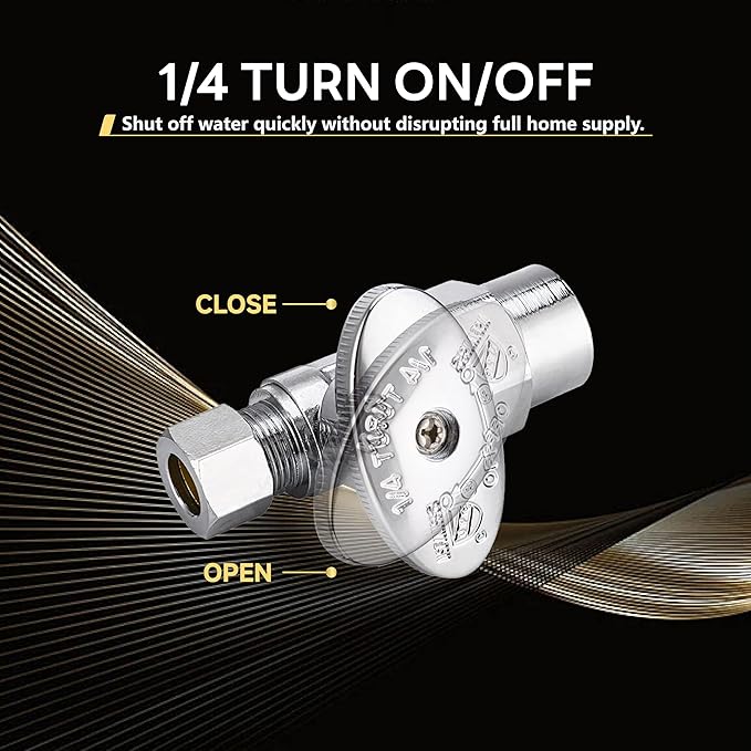 20-Pack Foskan Straight Shut off Valve,1/4 Turn Straight Stop Valve 1/2"CPVC x 3/8"OD,Chrome Plated Brass