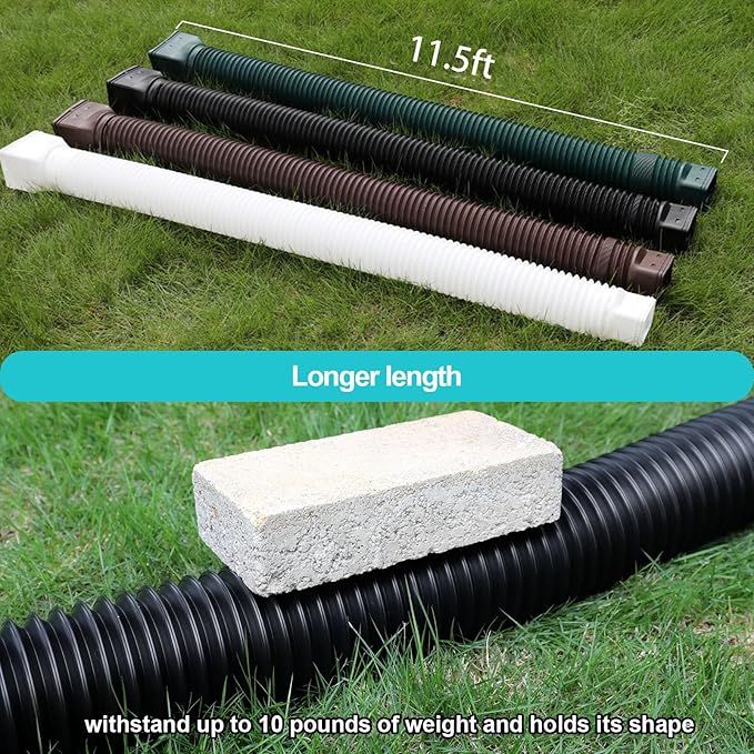 11.5ft Long Gutter Downspout Extensions Flexible, Drain Downspout Extender, Down Spout Drain Extender, Gutter Connector Rainwater Drainage, Extendable from 2.6ft to 11.5ft(2Pack, Green)