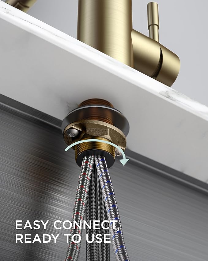 FORIOUS Gold Kitchen Faucet with Pull Down Sprayer, Stainless Steel Commercial Single Handle Classic Spring Pull Out Sink Faucet for Pot Filler, Farmhouse Camper Bar Laundry Room