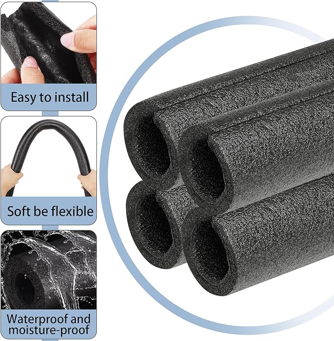 Amylove 24 Pcs 3.3 Feet Foam Pipe Insulation Foam Tube Insulating Water Pipe Pool Swim Noodles Pre Slit Heat Preservation Pipes Covers for Tubing Outdoor Winter Freeze Protection(Black,1/2 Inch)