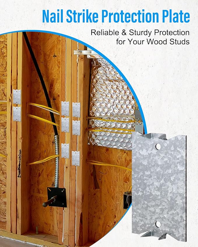 200 Pack Nail Protection Plates for Wood Studs, 2.5 x 1.5 Inch Cable Protector Plate, Metal Anti-Nail Shield with Sharp Pointed Prongs for Plumbing & Electrical Wiring(Snowflake Silver)