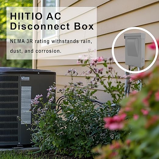 240VAC 60 Amp Fused AC Disconnect Box, Outdoor Waterproof Metal Enclosure with Pull-Out Switch - for Home & Light Commercial HVAC, Condensing Units & Air Conditioning Systems - UL Listed