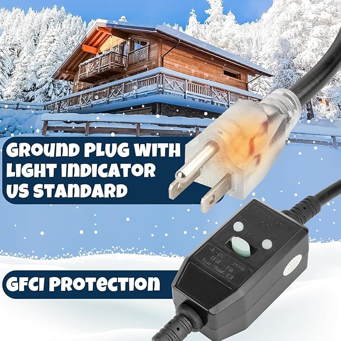 3~100FT Heat Tape for Water Pipes, UL & ETL Certified 9 FT Self-Regulating Pipe Heating Cable with Thermostat for Pipe Freeze Protection, Waterproof Heat Tape for Metal and Plastic Pipes