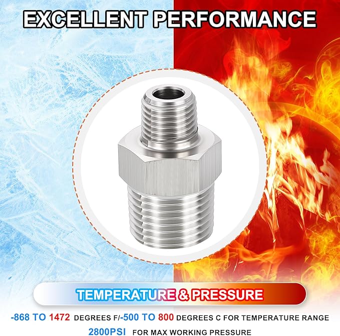 1 Pack 304 Stainless Steel Male to Male Adapter, 3/8" Male NPT x 1/8" Male NPT Hex Nipple Pipe Extension Fitting for Industrial, Automotive, Fluid Transfer, Home Gardening, Water