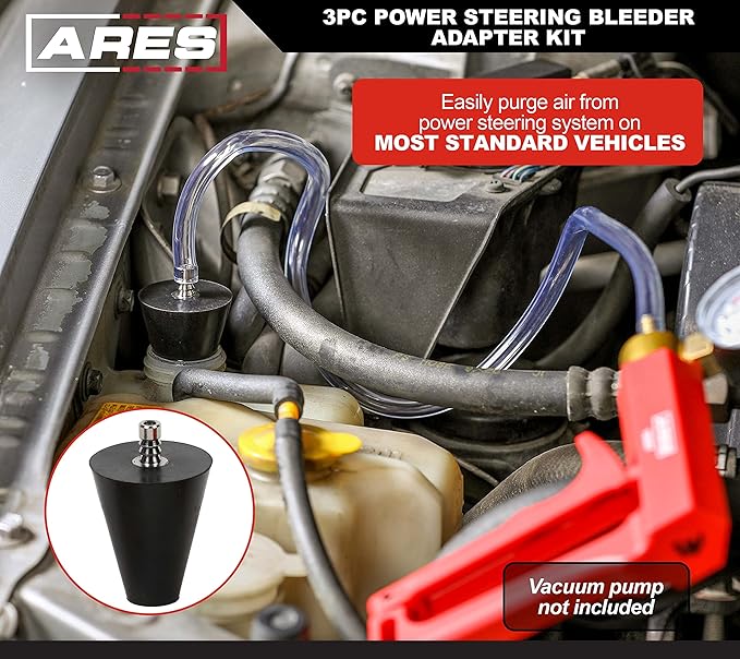 ARES 18069 – 3-Piece Power Steering Adapter Kit – Adapters for Manual Vacuum Pumps Easily Purge Air from Power Steering System on Most Standard Vehicles
