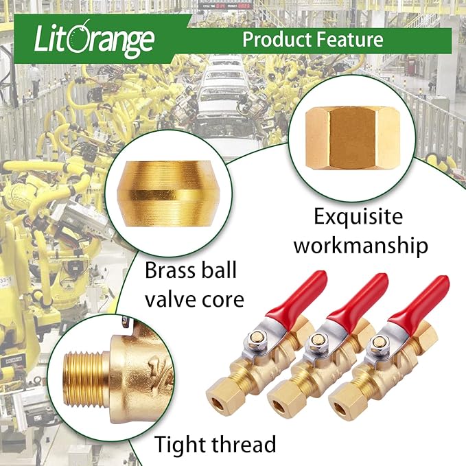 6 Pack Lead-Free Brass Mini Ball Valve Shut Off Switch, 1/4 inch Compression by 1/4 Compression Fitting