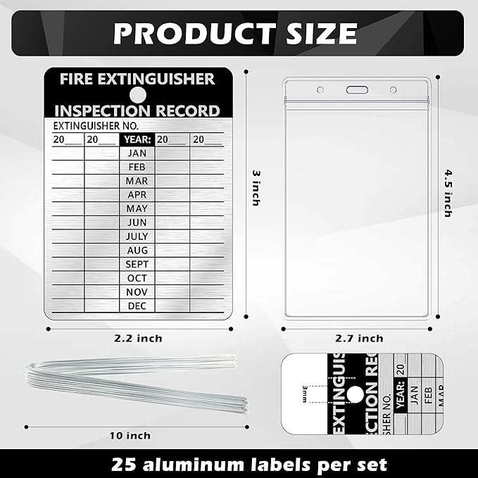 50 Pcs Fire Extinguisher Inspection Tag Waterproof Plastic Cover 2.67 x 4.53 Inch Service Record Tags Durable Aluminum Metal Tags Tamper Seal with Iron Wire Resealable for Indoor and Outdoor (50)