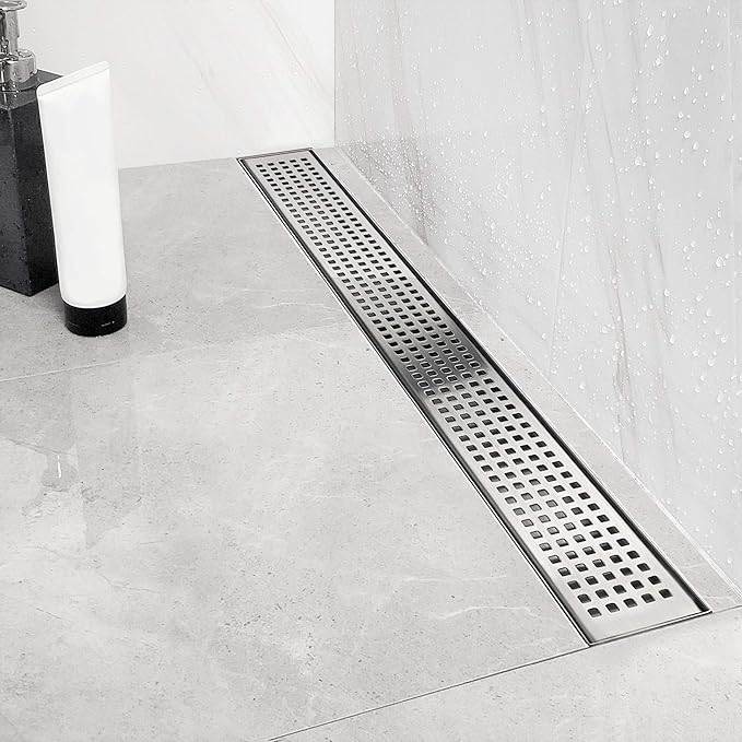Neodrain 72-Inch Linear Shower Drain with Quadrato Pattern Grate, Professional Brushed 304 Stainless Steel Rectangle Shower Floor Drain Manufacturer,Floor Shower Drain With Leveling Feet,Hair Strainer