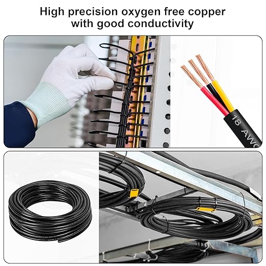 12 Gauge Wire 3 Conductor,12 AWG Electrical Wire Stranded PVC Cord Oxygen-Free Copper Cable,200FT 3 Core Pure Copper Flexible Cable Wire for LED Lamp Lighting Strips Automotive (12AWG-3C, 200FT)…