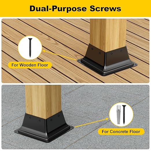 4x4 Post Base 5Pcs,Heavy Duty 4x4 Post Bracket Fit 3.5"x3.5" Standard Lumber, Steel Deck Post Base for Deck Porch Handrail Railing Support with Screws