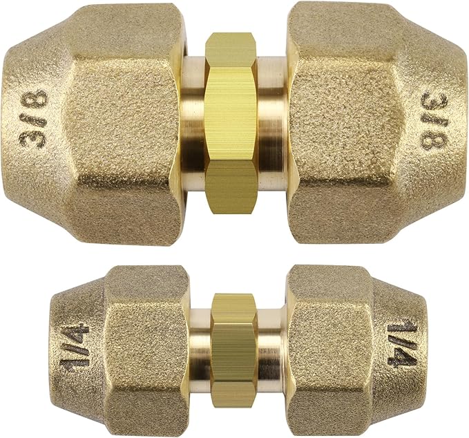 AC Pipe Connectors - 1/4" & 1/2" Copper Joints with HVAC Flare Nuts, 2 Packs