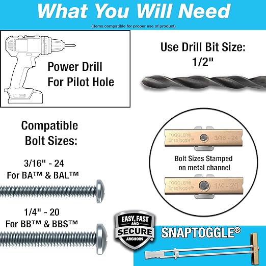 TOGGLER SNAPTOGGLE Drywall Anchor with Included Bolts for 1/4-20 Fastener Size; Holds up to 265 pounds Each in 1/2-in Drywall by TOGGLER (4 Pack)