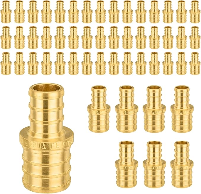 50-Pack PEX Fittings Niikappu 3/4"x1/2" Pex Straight Coupling, Brass Crimp Pipe Fittings for PEX Pipes, ASTM F1807