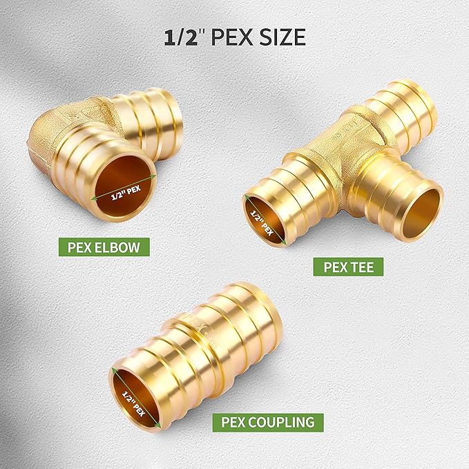 1/2 inch PEX 90 Degree Elbow 1/2" (pack of 10) Lead-Free Brass Barb Crimp Pipe Fitting/Fittings
