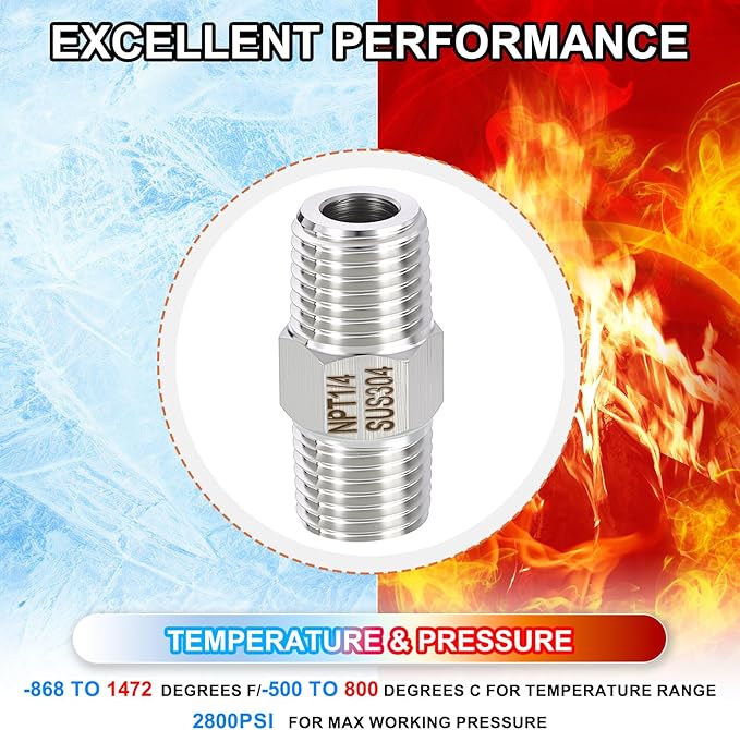 5 Pack 304 Stainless Steel Male to Male Adapter, 1/4" Male NPT x 1/4" Male NPT Hex Nipple Pipe Extension Fitting for Industrial, Automotive, Fluid Transfer, Home Gardening, Water
