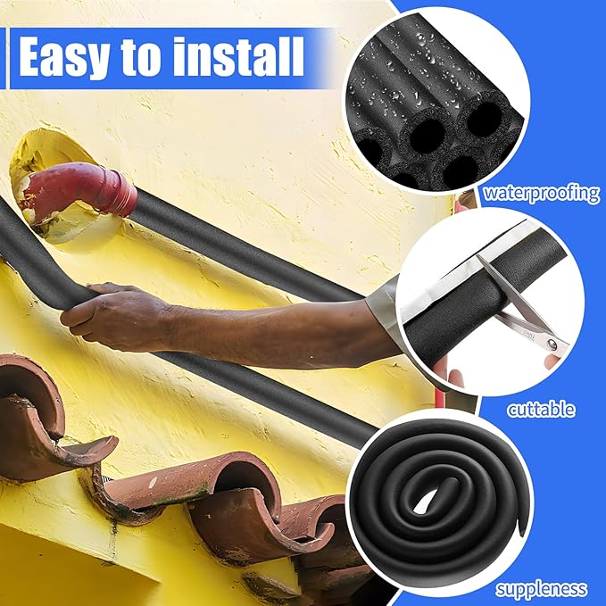 4 Pack 6 Feet Pipe Insulation Foam Tube, 3/4'' Self Adhesive Pre Slit Foam Pipe Covers Polyethylene with Double Sided Tape for Spigot, Winter Outside Pipes, Water Heater Pipes Freeze Protection