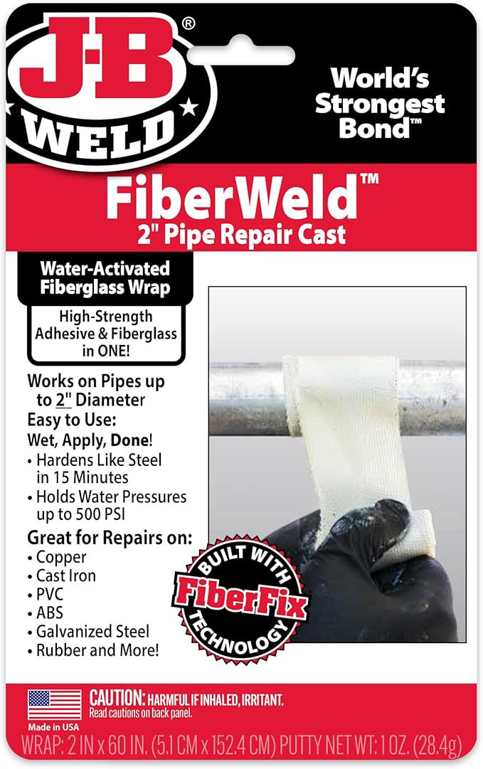 J-B Weld FiberWeld 2” Pipe Repair Cast 2x60 Inch - High Strength Adhesive Fiberglass Wrap - White (38260)