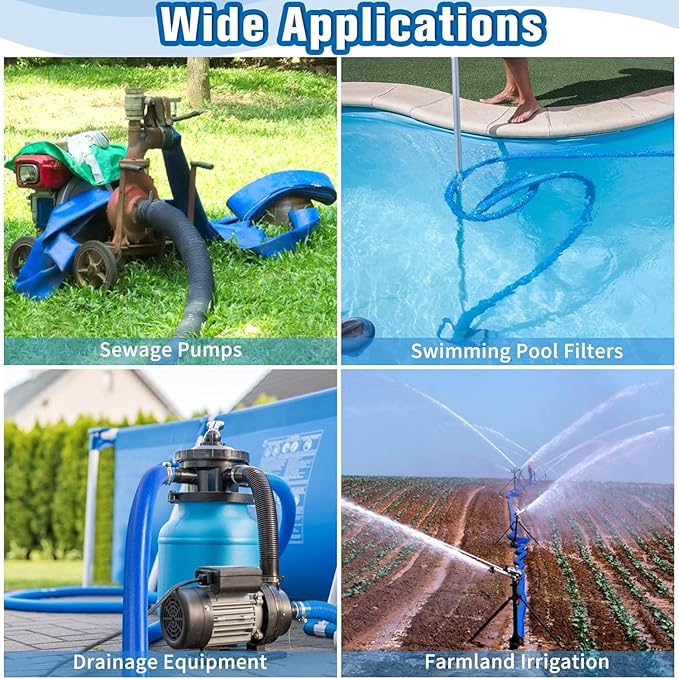 MYFAMIREA 2.5 IN x 30 FT Pool Backwash Hose Heavy Duty Drain Discharge Double PVC Layflat Hose with 2 Clamps, Weatherproof Burst Resistant for Water Transfer, Sump Pump, Pool Filter, Drain (9.2M,Blue)