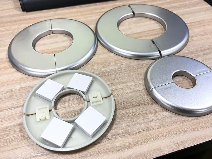 2 Pcs Wall Split Flange, ABS Round Self-Adhesive Escutcheon Plate Buckles Design for 2"/51mm,Silver