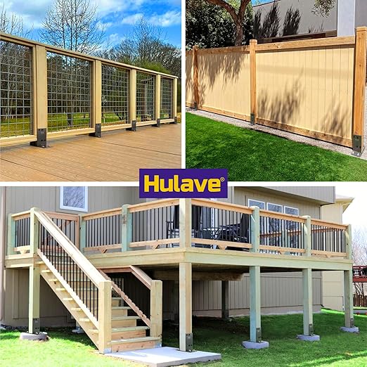 Hulave 4 Pack Stainless Steel 4 x 4 (Actual: 3.5" x 3.5") Post Base, Suitable for Terrace Railing, Fence, Mailbox, Gazebo, Porch, etc Concrete Support Anchor Base Post Anchor Bracket (Dark Gray)