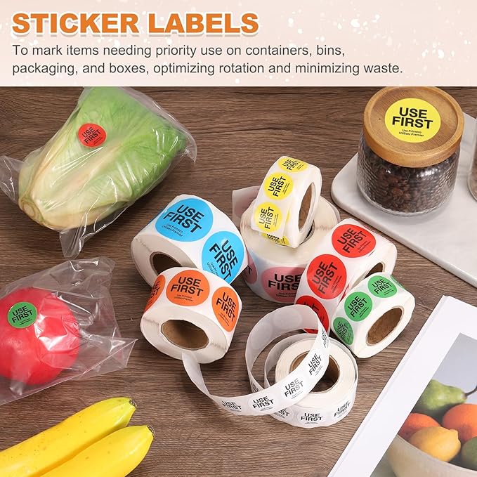 PATIKIL 500 Pcs USE First Stickers, 2 inch Round Use First Stickers Food Service Circle Inventory Control Adhesive Labels for Food Service Kitchen Restaurants Retail Storage Date, White