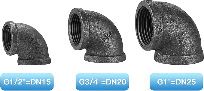 3/4" Pipe Fitting Elbow, Home TZH 10 Pack DN20 Gray Threaded Cast Malleable Iron Elbow for Steampunk Vintage Shelf Bracket DIY Plumbing Pipe Decor Furniture (10, 3/4")