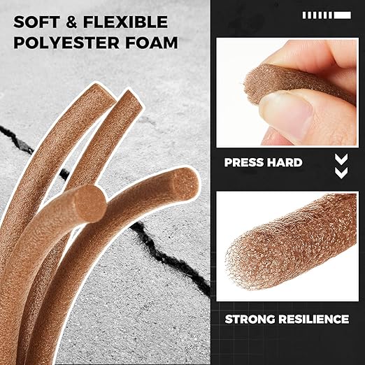 1/2 Inch x 100 ft Foam Backer Rod for Gaps Joints Concrete Crack Filler Caulk Saver Bulk Foam Backing Rod Concrete Filler Rope for Weather Stripping Door Seal (Brown)