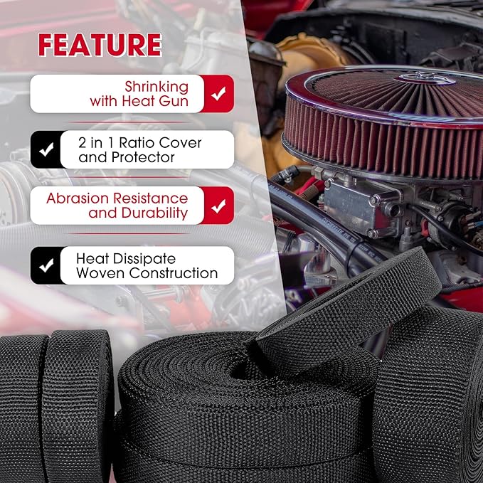 2 in 1 Heat Shrink Braided Sleeving Fabric Tubing-Ideal fit Irregular Shape Hose/Cable/Wire (1"(25mm), 100FT)