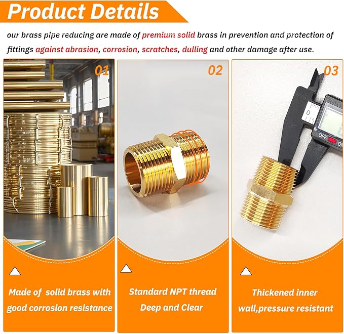 2PCS Hex Brass Nipple 1"NPT Male X 1" NPT Male Pipe Fitting 1 inch Pipe Nipples Male Pipe Adapter Fittings Heavy Equal Nipples Connectors