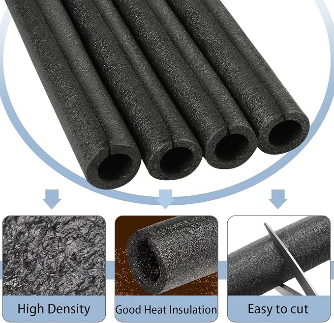Amylove 24 Pcs 3.3 Feet Foam Pipe Insulation Foam Tube Insulating Water Pipe Pool Swim Noodles Pre Slit Heat Preservation Pipes Covers for Tubing Outdoor Winter Freeze Protection(Black,1/2 Inch)