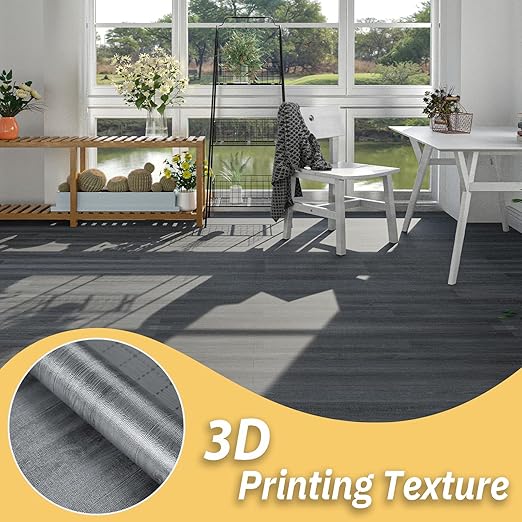 Freshtour Vinyl Flooring Roll, Versatile Removable PET Leather-Like Floor Covering, Waterproof & Durable, Easy Tape Installation, Cost-Effective for Any Room, Dark Grey Oak/ 107 Sq.ft (39.3" x 393.7")