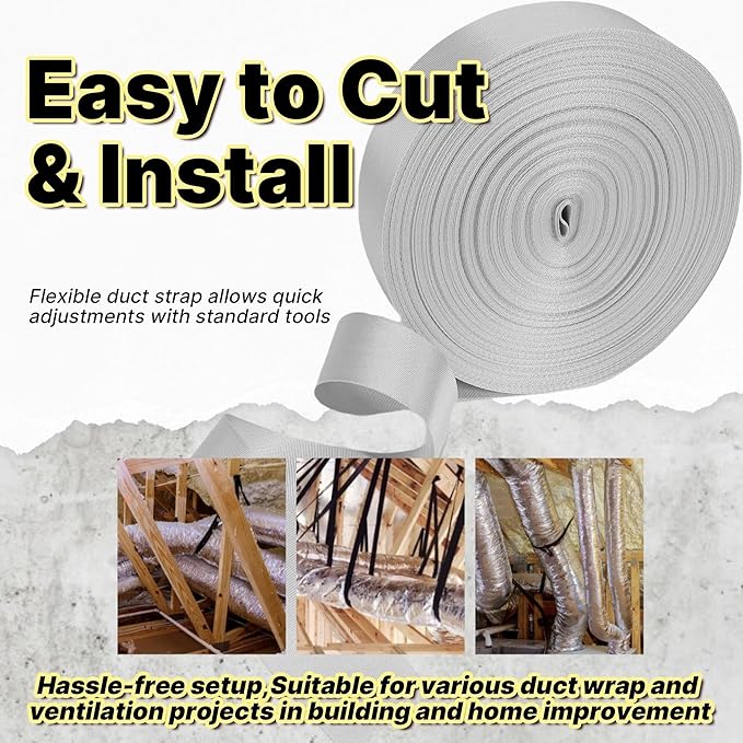 Heavy Duty Duct Strap – 1.95 in x 147 ft Grey Nylon Strapping for HVAC Duct, Durable Wrap Support Band for Building & Home Improvement
