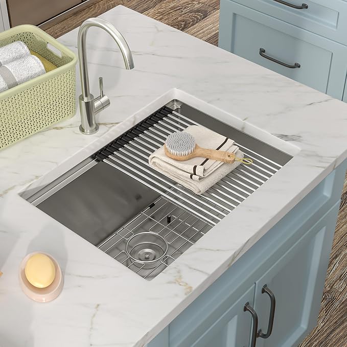 23"x19" Undermount Laundry Utility Sink Workstation – 16 Gauge 304 Stainless Steel, 13 Inch Deep Single Bowl Under Counter Sink Basin for Laundry Room, RV or Utility Use
