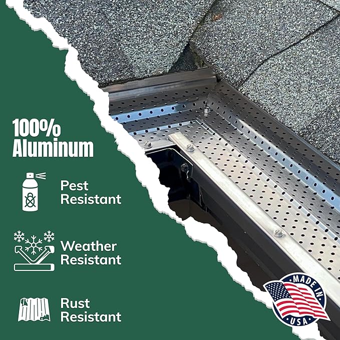 A-M Gutter Guard – Premium Heavy-Duty Aluminum Leaf & Debris Protection, Lifetime Quality (5 Inch - 31 Feet, Mill Finish) - DIY Easy - Made in The USA
